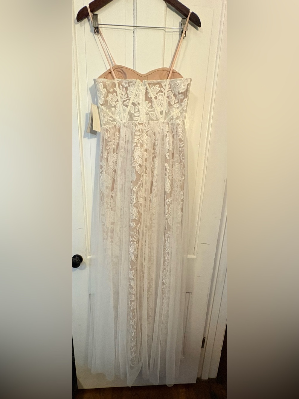 Aidan Mattox Lace Overlay Strapless Evening Bridal Gown - Picture 13 of 13